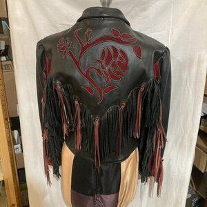 Vtg HIGHWAY ONE fringe western cowboy leather womens jacket  sz medium